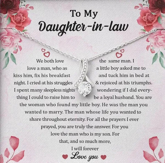 To My Daughter - in - law Gift We Both Love The Same Man Forever Love S925 Sterling Silver Cubic Zirconia Alluring Necklace - WORLD TIME VISITS