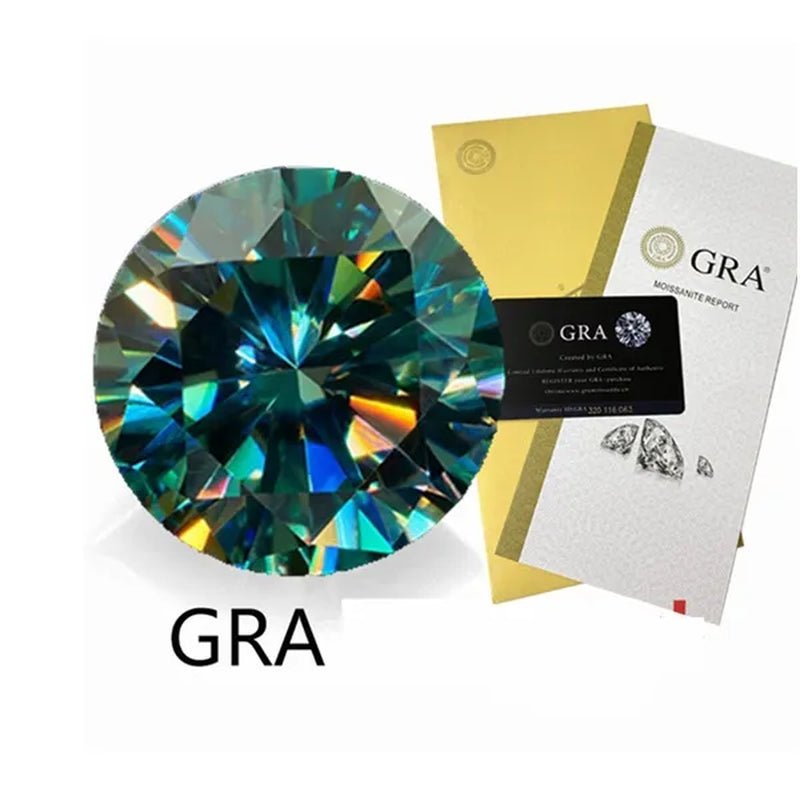 Top Moissanite With Certificate Real Brilliant Loose Moissanite Blue Green Color Round Cut Diamond 6.5 MM 1CT - WORLD TIME VISITS