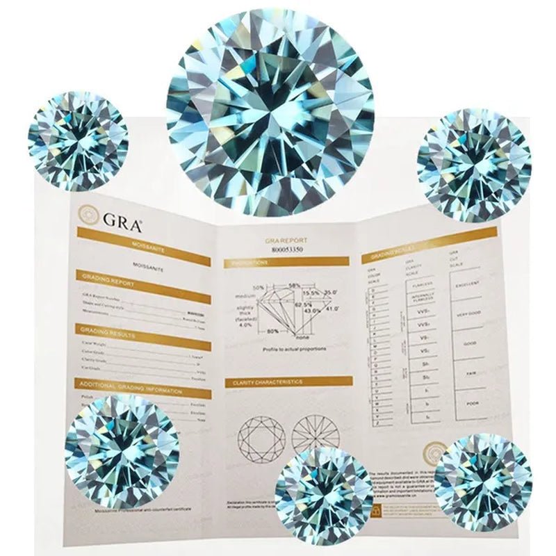 Top Moissanite With Certificate Real Brilliant Loose Moissanite Blue Green Color Round Cut Diamond 6.5 MM 1CT