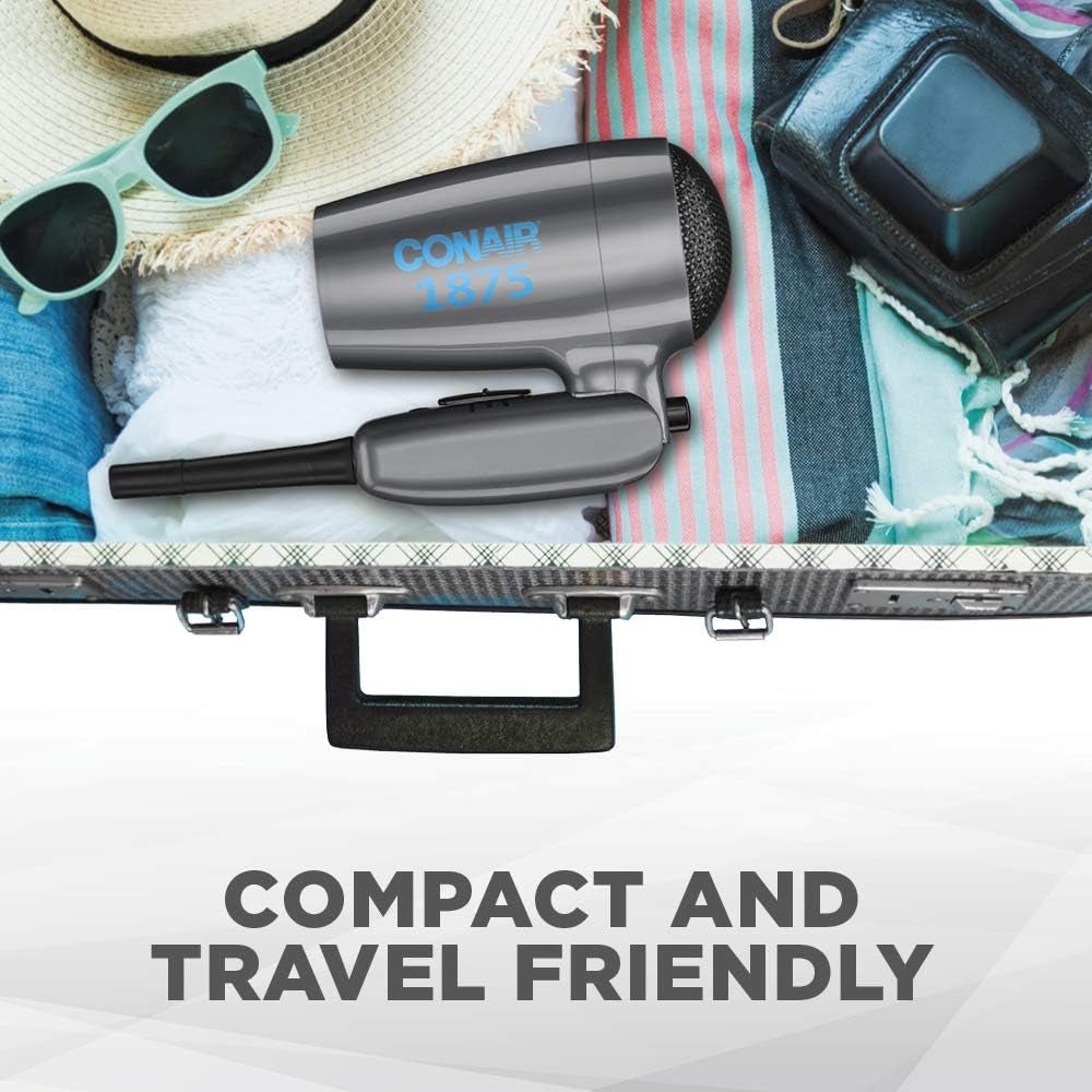 Travel Hair Dryer with Dual Voltage, 1875W Compact Hair Dryer with Folding Handle, Travel Blow Dryer