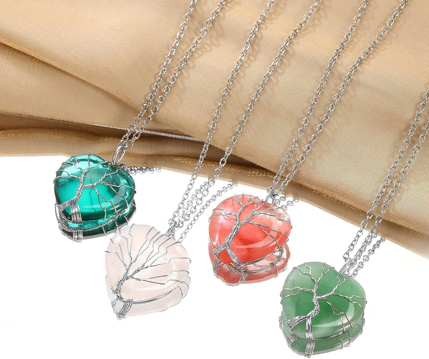 Tree of Life Wrapped Healing Crystal Necklaces 12 Month Birthstone Pendant for Women, Crescent/Heart Gemstone Jewelry, Vintage Birthday Gifts/Energy Gift