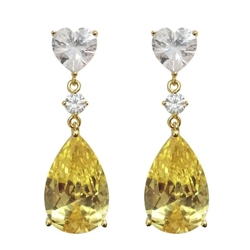 Trendy 14K Yellow Gold Teardrop Cut Citrine Gemstone Pendant Earrings for Women Bridal Wedding Jewelry Gift - WORLD TIME VISITS