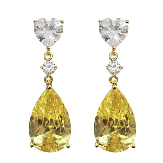 Trendy 14K Yellow Gold Teardrop Cut Citrine Gemstone Pendant Earrings for Women Bridal Wedding Jewelry Gift - WORLD TIME VISITS