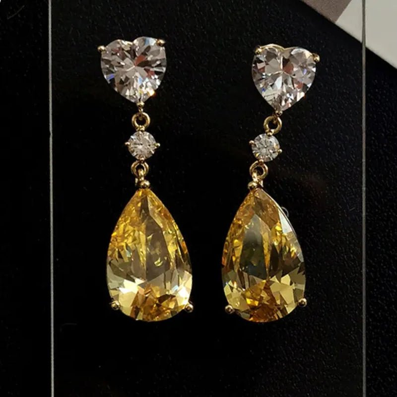 Trendy 14K Yellow Gold Teardrop Cut Citrine Gemstone Pendant Earrings for Women Bridal Wedding Jewelry Gift