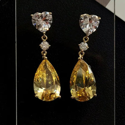 Trendy 14K Yellow Gold Teardrop Cut Citrine Gemstone Pendant Earrings for Women Bridal Wedding Jewelry Gift