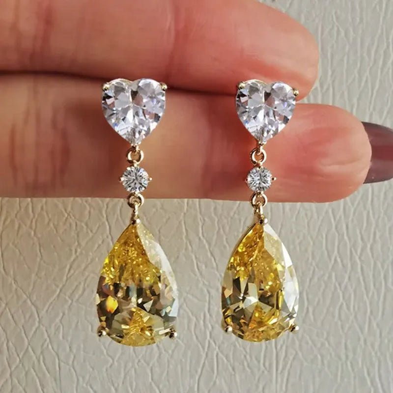 Trendy 14K Yellow Gold Teardrop Cut Citrine Gemstone Pendant Earrings for Women Bridal Wedding Jewelry Gift - WORLD TIME VISITS