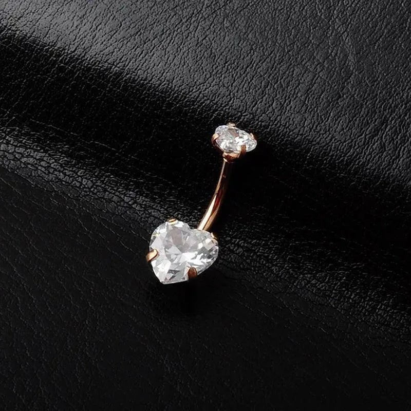 Trendy 925 Sterling Silver Heart Diamond Drop Belly Button Rings Women Belly Body Piercing Button Navel Ring Jewerly