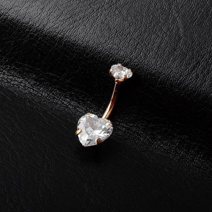 Trendy 925 Sterling Silver Heart Diamond Drop Belly Button Rings Women Belly Body Piercing Button Navel Ring Jewerly