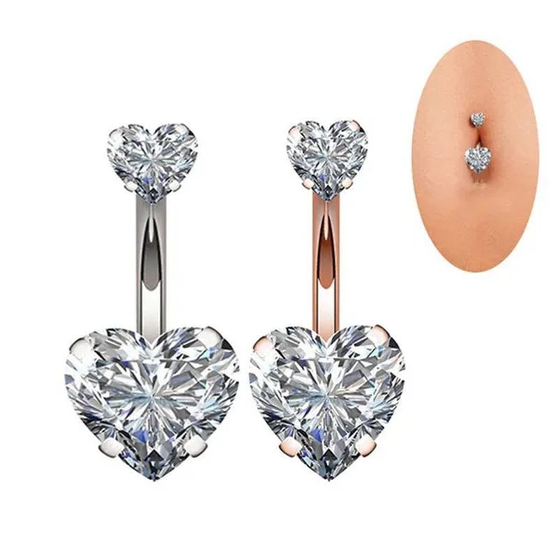 Trendy 925 Sterling Silver Heart Diamond Drop Belly Button Rings Women Belly Body Piercing Button Navel Ring Jewerly