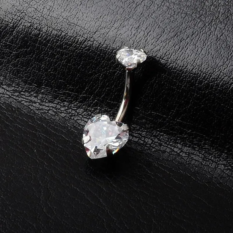Trendy 925 Sterling Silver Heart Diamond Drop Belly Button Rings Women Belly Body Piercing Button Navel Ring Jewerly