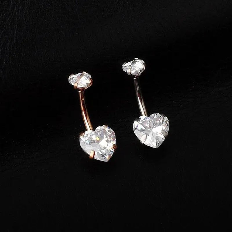Trendy 925 Sterling Silver Heart Diamond Drop Belly Button Rings Women Belly Body Piercing Button Navel Ring Jewerly