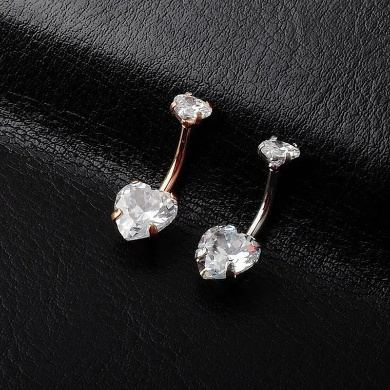 Trendy 925 Sterling Silver Heart Diamond Drop Belly Button Rings Women Belly Body Piercing Button Navel Ring Jewerly - WORLD TIME VISITS