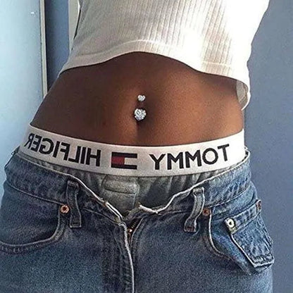 Trendy 925 Sterling Silver Heart Diamond Drop Belly Button Rings Women Belly Body Piercing Button Navel Ring Jewerly