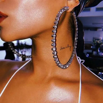 Trendy Big Circle Gold Silver Hoop Earrings Women'S Fashion Rhinestone Diamond round Earrings Party Jewelry - WORLD TIME VISITS