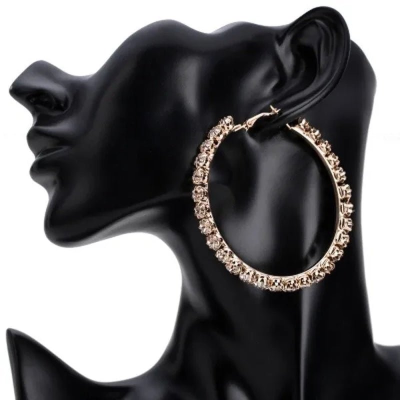 Trendy Big Circle Gold Silver Hoop Earrings Women'S Fashion Rhinestone Diamond round Earrings Party Jewelry