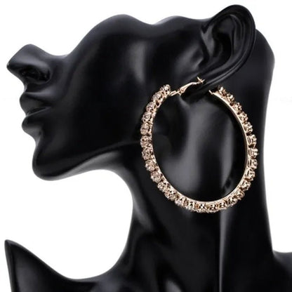Trendy Big Circle Gold Silver Hoop Earrings Women'S Fashion Rhinestone Diamond round Earrings Party Jewelry