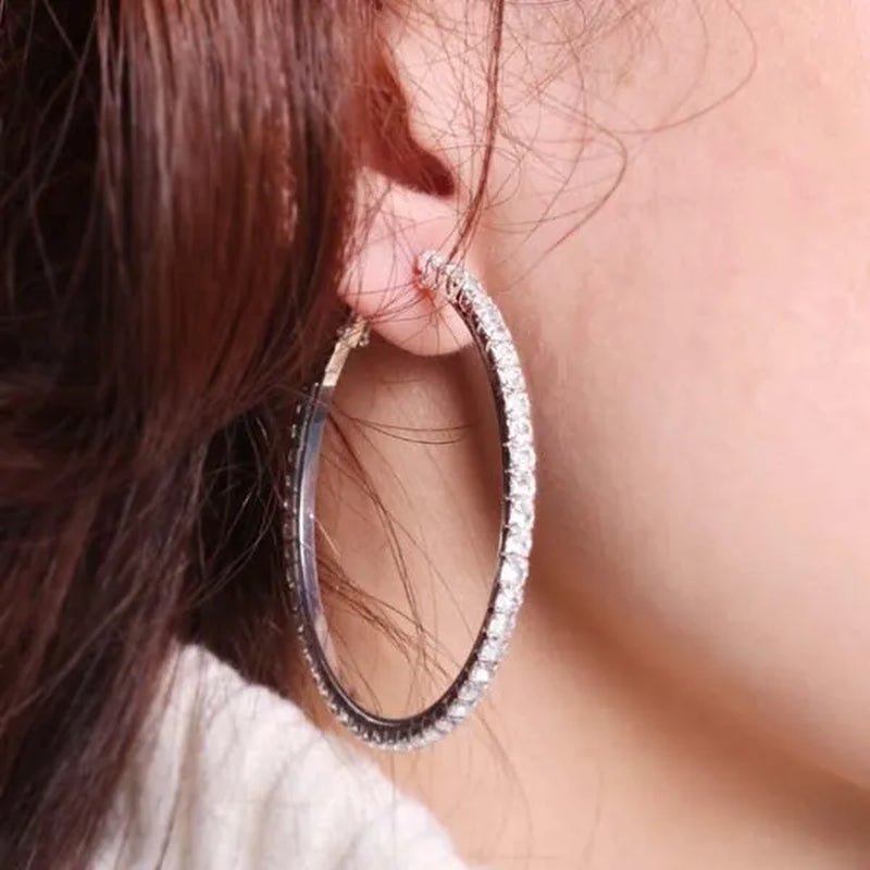 Trendy Big Circle Gold Silver Hoop Earrings Women'S Fashion Rhinestone Diamond round Earrings Party Jewelry - WORLD TIME VISITS