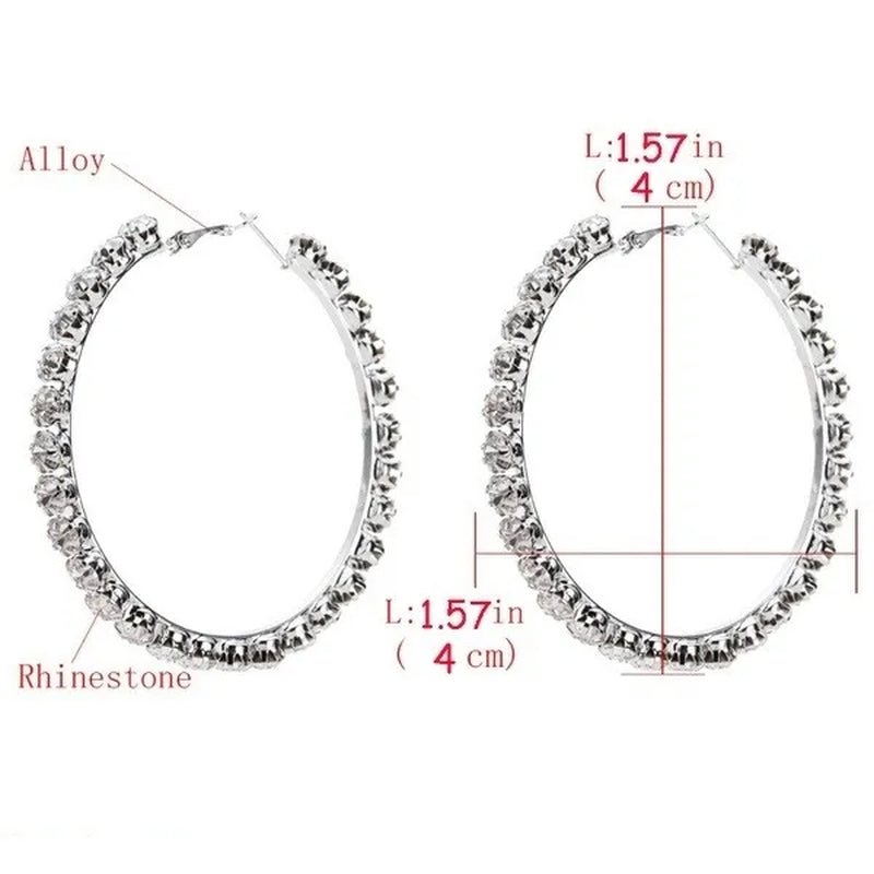 Trendy Big Circle Gold Silver Hoop Earrings Women'S Fashion Rhinestone Diamond round Earrings Party Jewelry