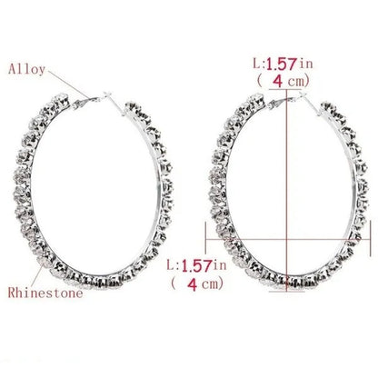 Trendy Big Circle Gold Silver Hoop Earrings Women'S Fashion Rhinestone Diamond round Earrings Party Jewelry