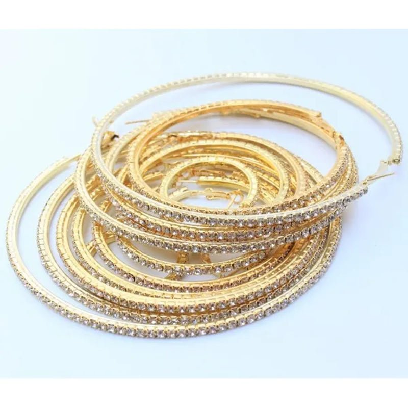 Trendy Big Circle Gold Silver Hoop Earrings Women'S Fashion Rhinestone Diamond round Earrings Party Jewelry