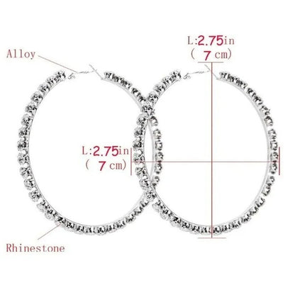 Trendy Big Circle Gold Silver Hoop Earrings Women'S Fashion Rhinestone Diamond round Earrings Party Jewelry
