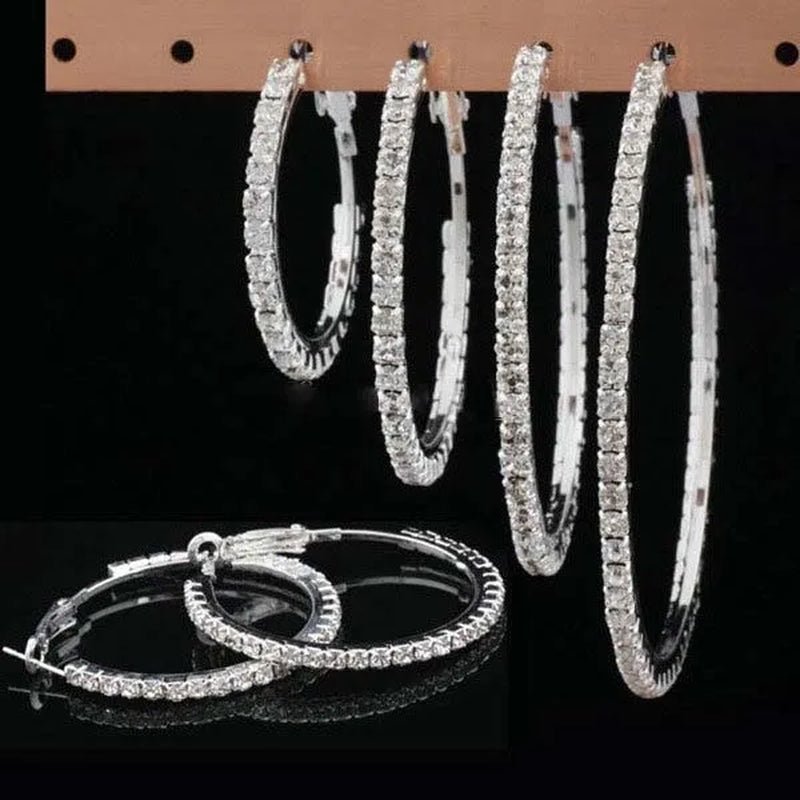 Trendy Big Circle Gold Silver Hoop Earrings Women'S Fashion Rhinestone Diamond round Earrings Party Jewelry