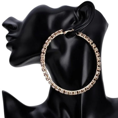Trendy Big Circle Gold Silver Hoop Earrings Women'S Fashion Rhinestone Diamond round Earrings Party Jewelry