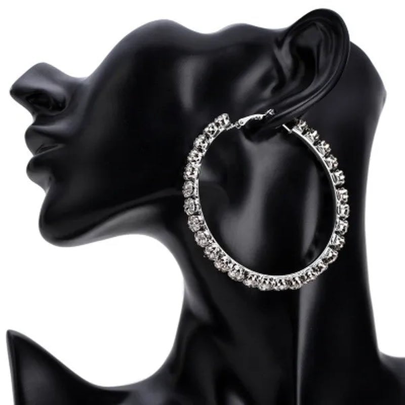 Trendy Big Circle Gold Silver Hoop Earrings Women'S Fashion Rhinestone Diamond round Earrings Party Jewelry