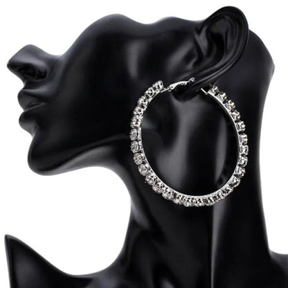 Trendy Big Circle Gold Silver Hoop Earrings Women'S Fashion Rhinestone Diamond round Earrings Party Jewelry