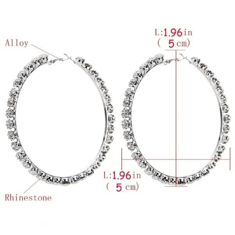 Trendy Big Circle Gold Silver Hoop Earrings Women'S Fashion Rhinestone Diamond round Earrings Party Jewelry