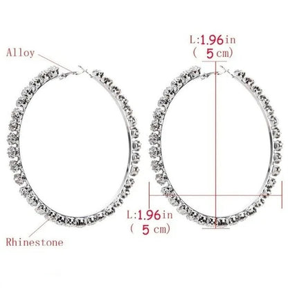 Trendy Big Circle Gold Silver Hoop Earrings Women'S Fashion Rhinestone Diamond round Earrings Party Jewelry