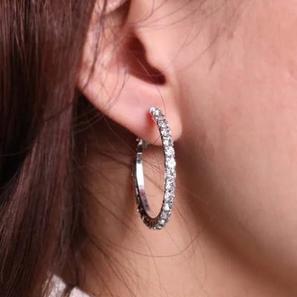 Trendy Big Circle Gold Silver Hoop Earrings Women'S Fashion Rhinestone Diamond round Earrings Party Jewelry - WORLD TIME VISITS