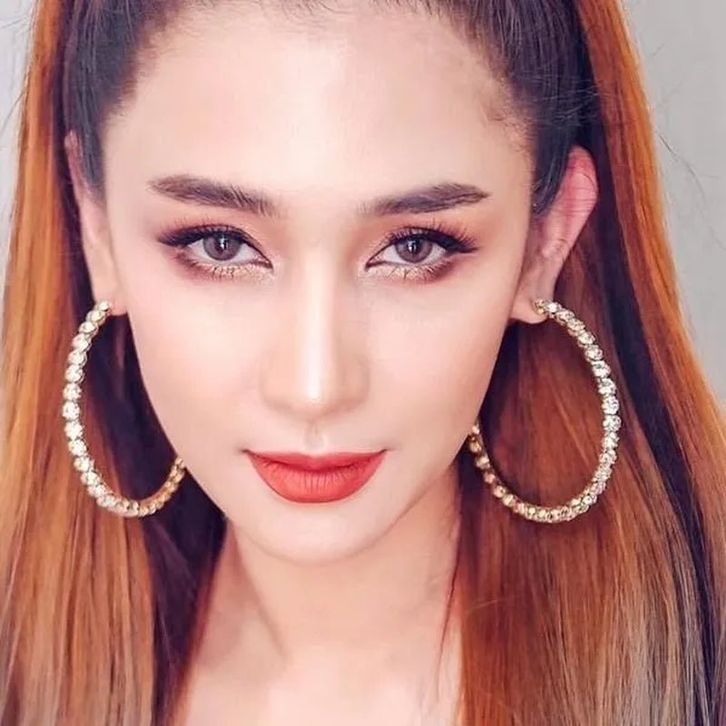 Trendy Big Circle Gold Silver Hoop Earrings Women'S Fashion Rhinestone Diamond round Earrings Party Jewelry - WORLD TIME VISITS