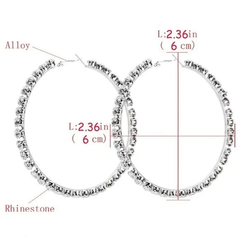 Trendy Big Circle Gold Silver Hoop Earrings Women'S Fashion Rhinestone Diamond round Earrings Party Jewelry