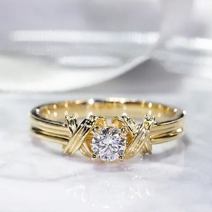 Trendy Gold Color Delicate White Zircon Women's Ring Bridal Anniversary Christmas Gift Beach Party Jewelry Size 5-13 Bague Femme