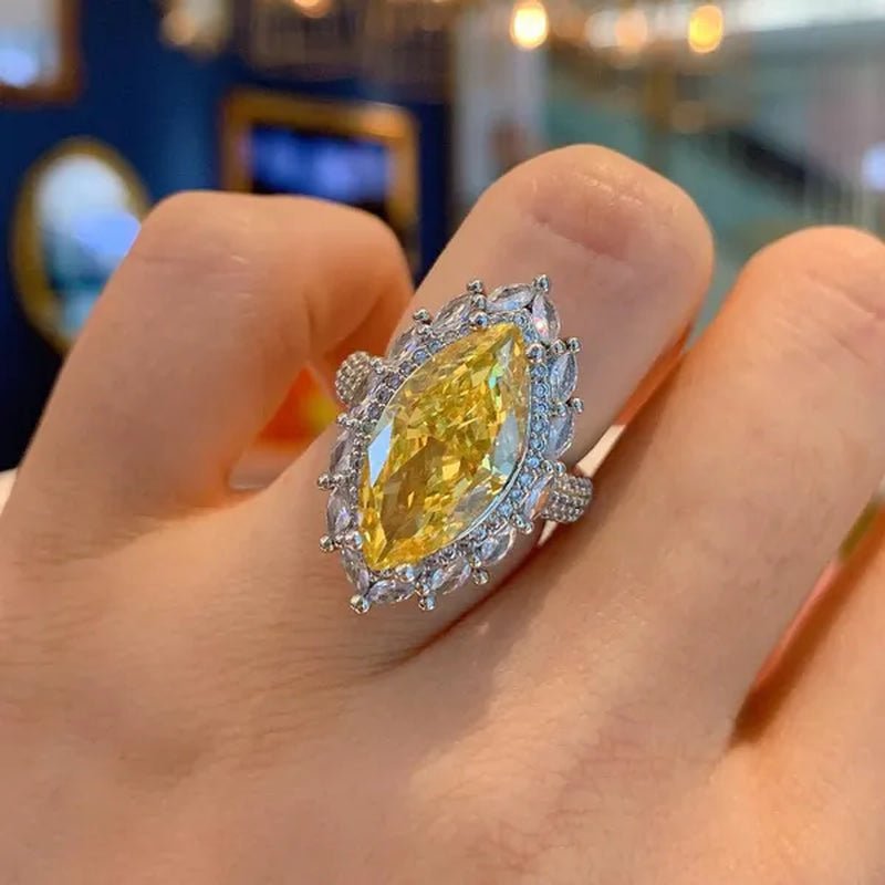 Trendy Marquise Cut Citrine Gemstone Silver Plated Rings for Women Bridal Engagement Wedding Rings Jewelry