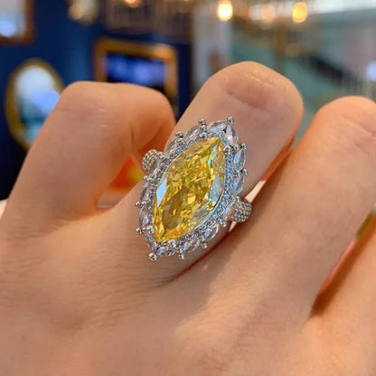 Trendy Marquise Cut Citrine Gemstone Silver Plated Rings for Women Bridal Engagement Wedding Rings Jewelry