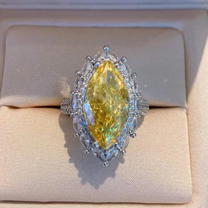 Trendy Marquise Cut Citrine Gemstone Silver Plated Rings for Women Bridal Engagement Wedding Rings Jewelry