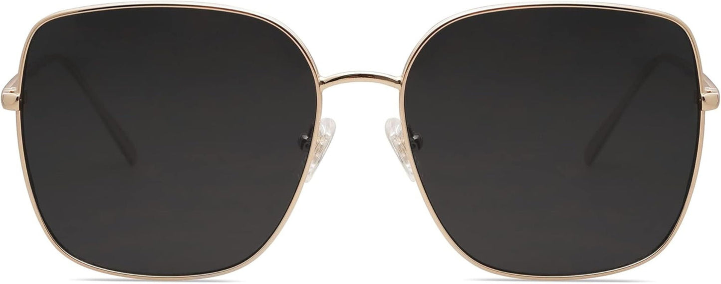 Trendy Oversized Square Metal Frame Sunglasses for Women Men Retro Big Flat Lens UV Protection Sunglasses SJ1146