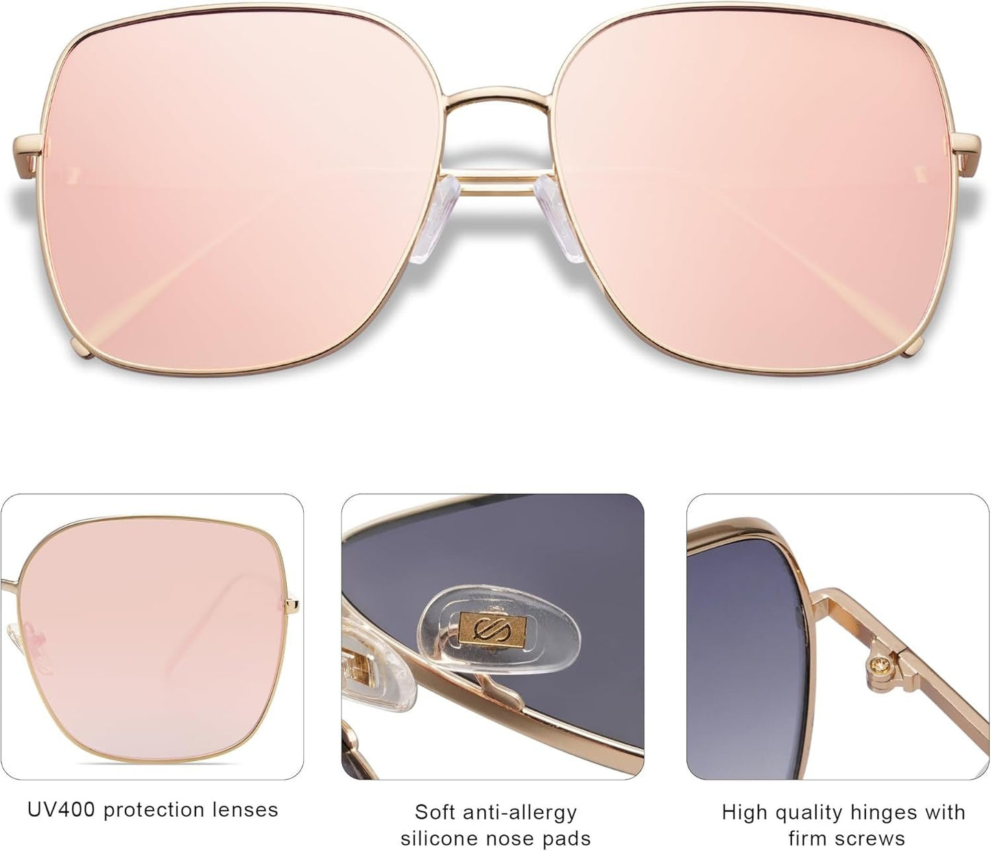 Trendy Oversized Square Metal Frame Sunglasses for Women Men Retro Big Flat Lens UV Protection Sunglasses SJ1146