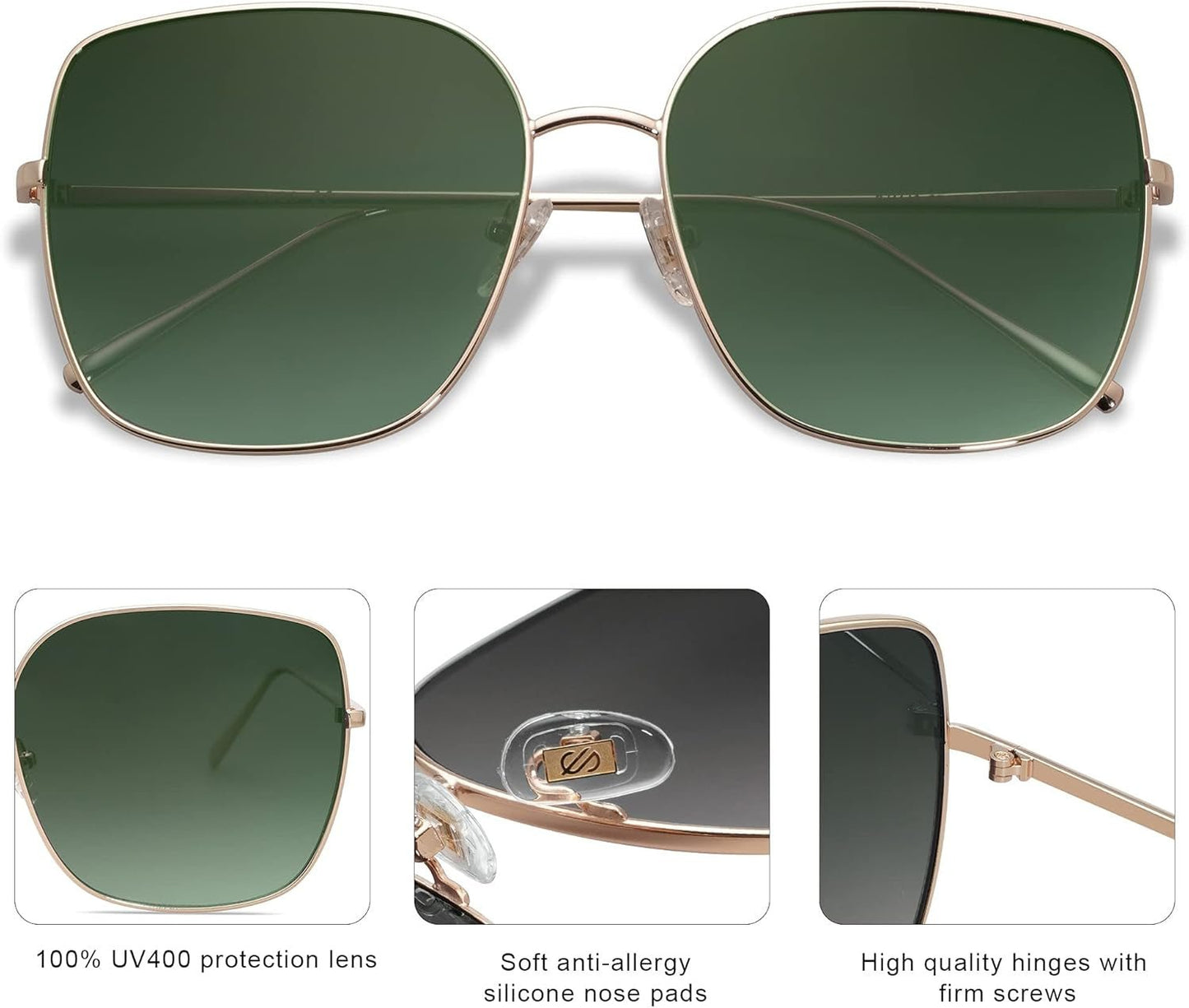 Trendy Oversized Square Metal Frame Sunglasses for Women Men Retro Big Flat Lens UV Protection Sunglasses SJ1146