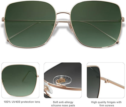 Trendy Oversized Square Metal Frame Sunglasses for Women Men Retro Big Flat Lens UV Protection Sunglasses SJ1146