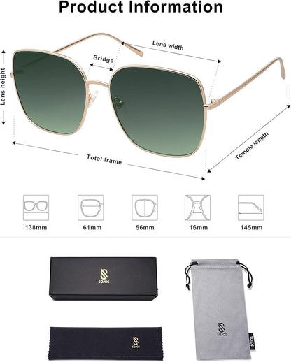 Trendy Oversized Square Metal Frame Sunglasses for Women Men Retro Big Flat Lens UV Protection Sunglasses SJ1146