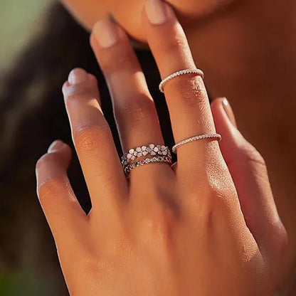 Trendy Pink Flower Wreath Finger Rings for Women Engagement Wedding Finger Ring Statement Jewelry