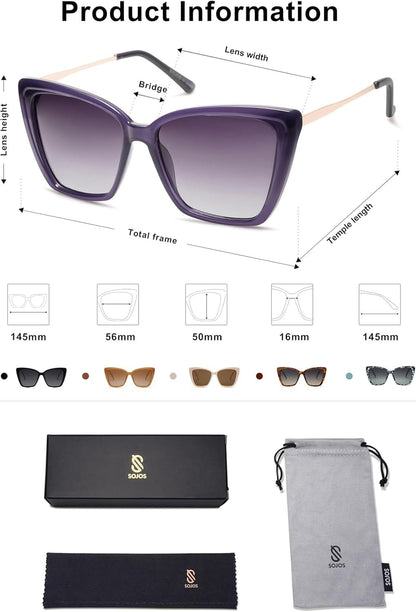 Trendy Polarized Sunglasses for Women Retro Womens Oversized Square Cat Eye Sun Glasses UV Protection SJ2206