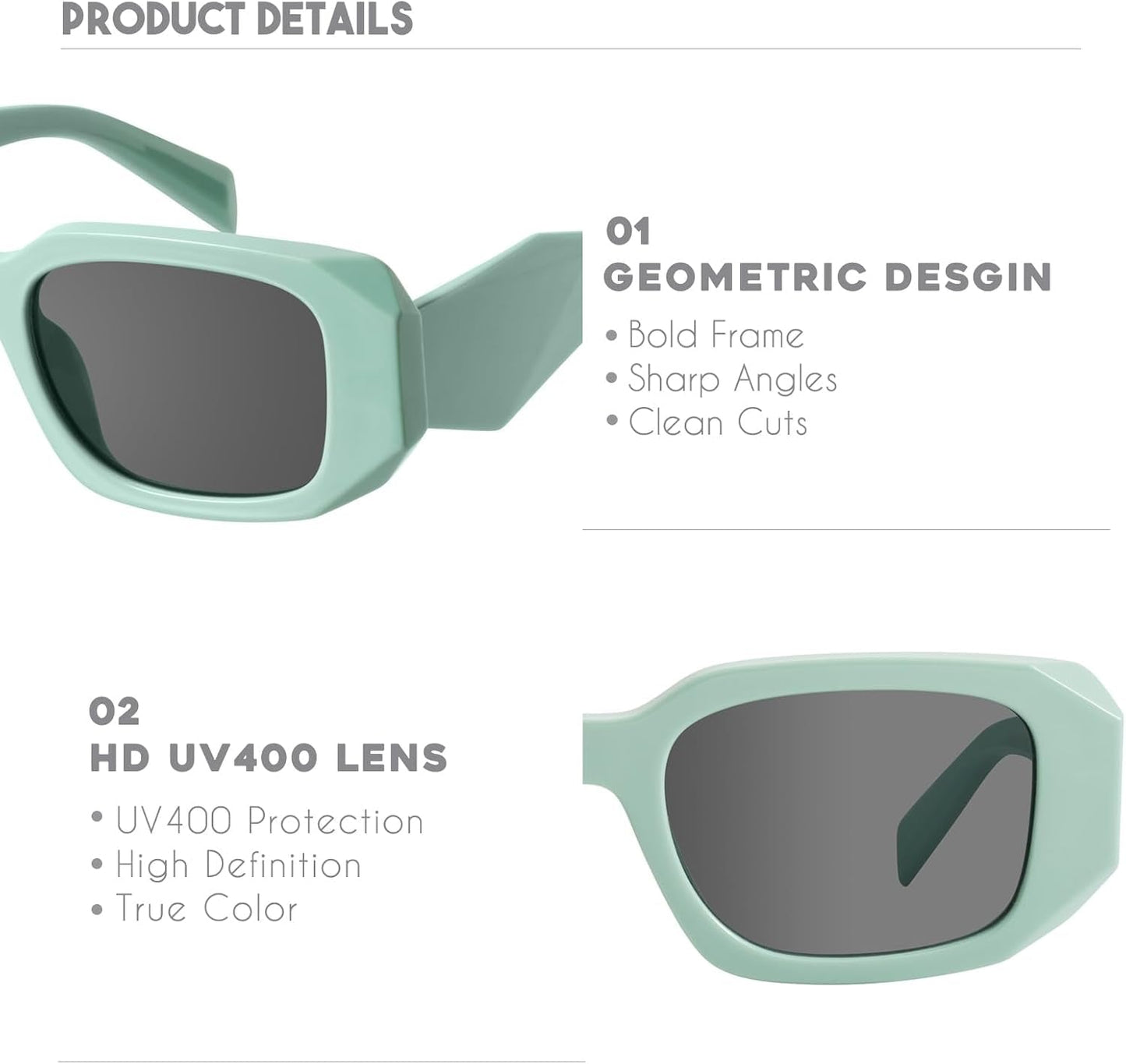 Trendy Rectangle Sunglasses for Women Men Light Green Avocado Vintage Retro Fashion Cool 90S Cute Funky Stylish Chunky Goulding