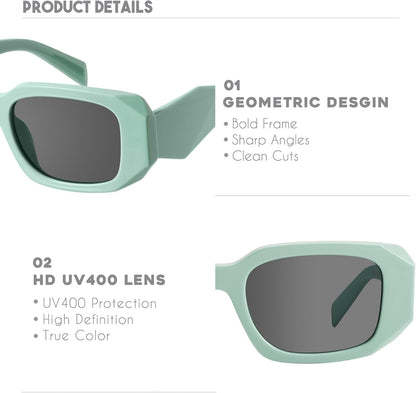 Trendy Rectangle Sunglasses for Women Men Light Green Avocado Vintage Retro Fashion Cool 90S Cute Funky Stylish Chunky Goulding