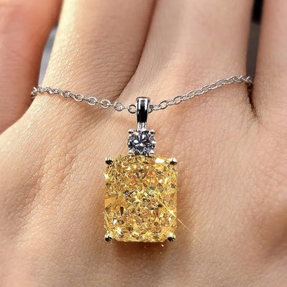 Trendy Silver Plated Square Cut Citrine Gemstone Pendant Necklace for Women Daily Casual Party Jewelry
