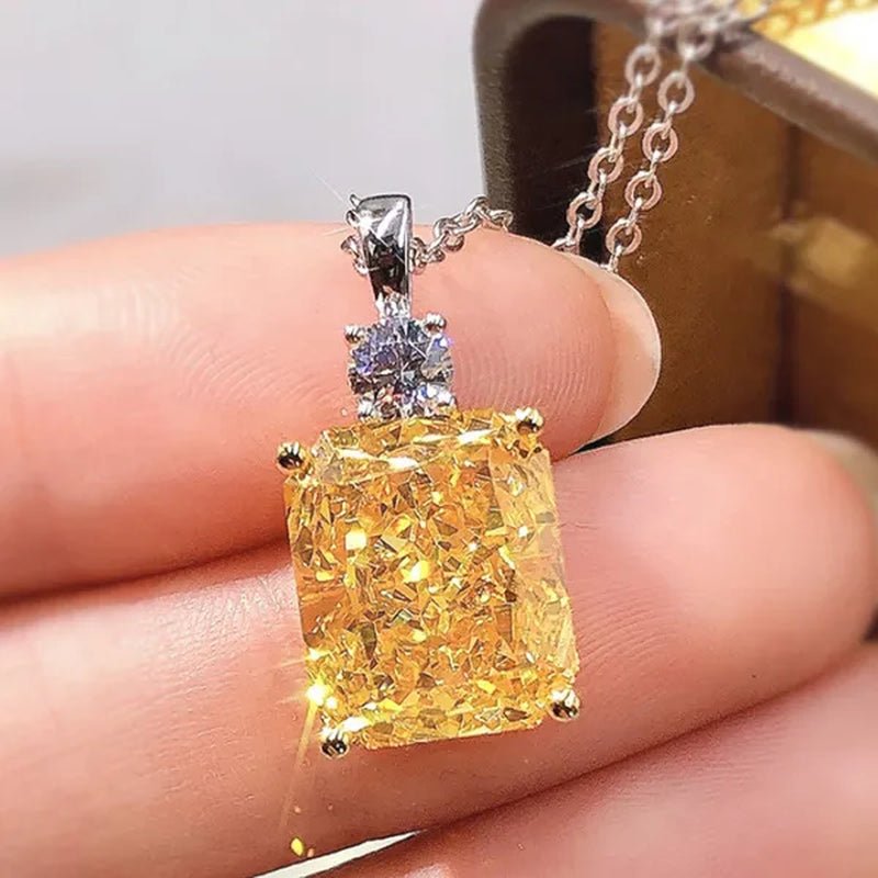 Trendy Silver Plated Square Cut Citrine Gemstone Pendant Necklace for Women Daily Casual Party Jewelry - WORLD TIME VISITS