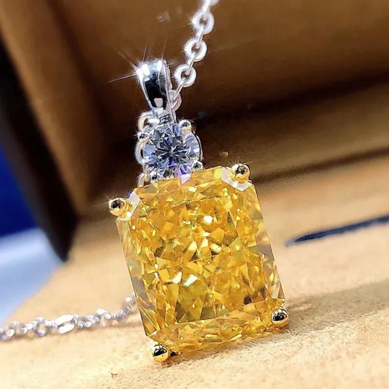 Trendy Silver Plated Square Cut Citrine Gemstone Pendant Necklace for Women Daily Casual Party Jewelry